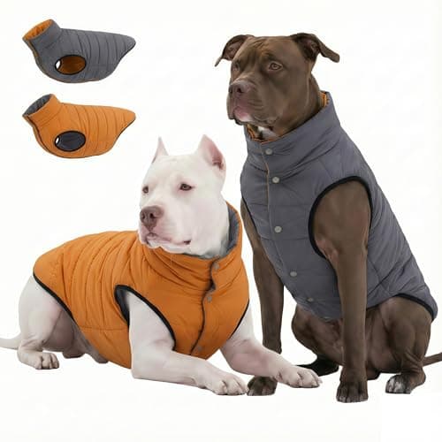 LovinPet Large Dog Puffer Coat, Reversible Down‑Insulated Winter Jacket, Water‑Resistant & Wind‑Resistant, Anti‑Static, Dual-Sided Khaki & Grey for Cold Weather, L - Image 1