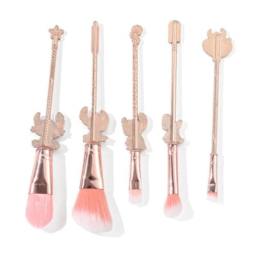Big Eyes Monster Theme Cosmetic Brushes Set, Makeup Brushes Set, StTich Stuff for Young Girl Women- 5pcs Pink - Image 1