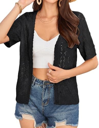 GRACE KARIN Women's Knit Cropped Bolero Shrug Crochet Valentine Cardigan Open Front Short Sweaters 2026 Summer Black,S - Image 1