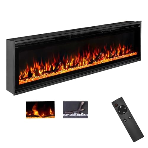 70 Inch Wall Fireplace Electric with Remote Control, Recessed and Wall Mounted Electric Fireplace, with Timer, Touch Screen, Adjustable Flame Color, 750-1500W, Log & Crystal Included - Image 1