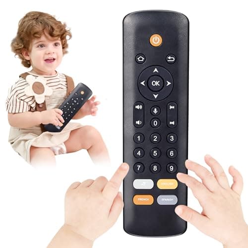 Baby TV Remote Toy - Realistic Play Remote toy with Lights and Sounds, 3 Languages (English, Spanish & French), Learning Musical Toys, Preschool Infant Boys Girls Toys Gift for 1 2 Year Old, Black. - Image 1