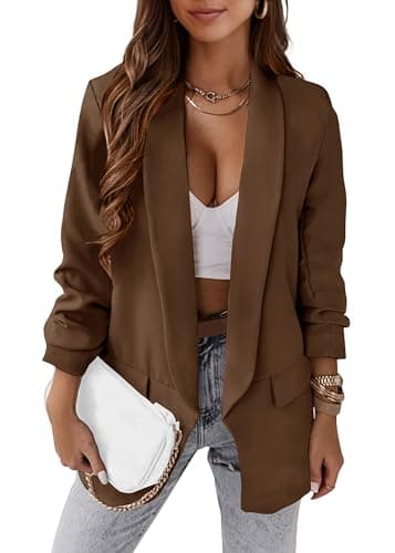 KIRUNDO Blazers for Women Oversized Business Casual 2026 Spring Fall Fashion Long Sleeve Open Front Work Office Suit Jackets(Coffee, XX-Large) - Image 1