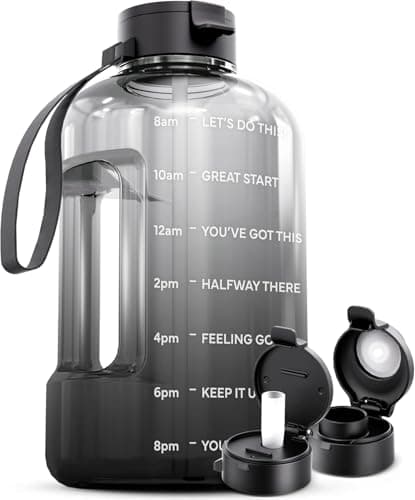 AQUAFIT 128 oz Water Bottle with Time Marker - Straw & Chug Lid - BPA Free 1 Gallon Gym Water Bottle with Handle - Big Gallon Jug (Midnight Gray, 128 Ounces)