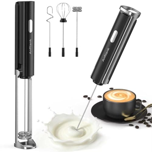 Anfilank Handheld Milk Frother Wand with Folding Stand, Rechargeable Electric Whisk with 3 Speeds & 3 Stainless Heads, Milk Foam Maker with Stand for Latte, Cappuccino, Hot Chocolate, Egg - Image 1