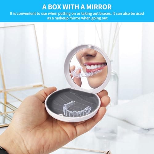 ACSKD Aligner Case with Mirror, Slim Retainer Case Travel-Friendly Dental Storage Box Compatible with Invisalign Braces, Night Guards,Includes 1 Remover Tool & 2 Chew, Black - Thumbnail 6