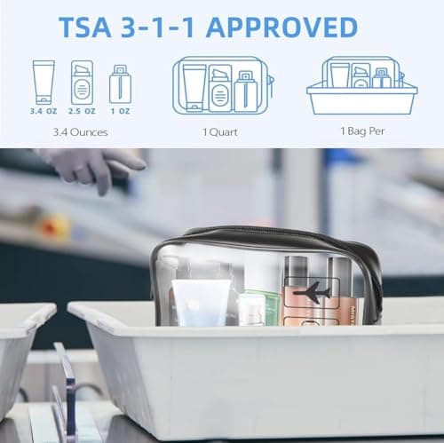 TSA Approved Clear Toiletry Bag, 2 Pack Toiletry Bag wih Zippers, Quart Size Travel Makeup Cosmetic Bag Organizer, Portable Travel Makeup Pouch Carry on Cosmetic Bags for Women Men (Black) - Thumbnail 4