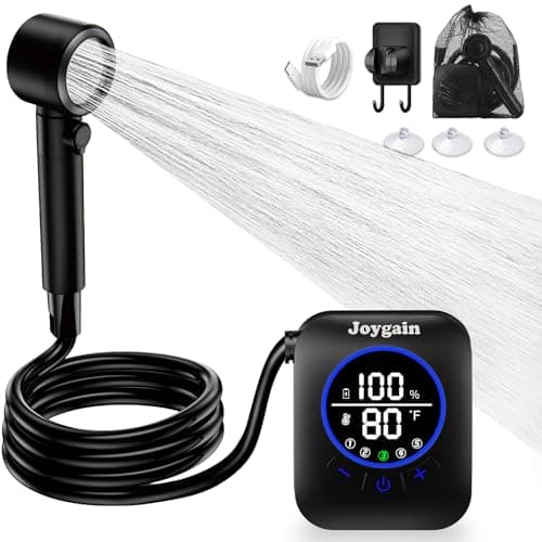 Joygain Portable Camping Shower with 8000mAh Rechargeable Battery - Lightweight Outdoor Shower Pump with 2.5m Hose, Hook & Suction Cup, for Van Life, RV, Pet, Hiking, Beach, Festival Use