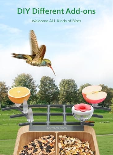Osoeri Smart Bird Feeder with Camera, 1080P HD AI Identify & Capture Bird Videos, Auto Motion Detection, DIY Add-ons & Hummingbird Feeder, Wood Color-2 Bins - Thumbnail 6