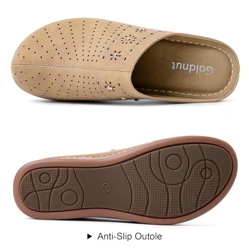 Goldnut Closed Toe Clogs for Women Slip-On Mules: Brown Comfortable Women's Mules & Clogs with Carved Floral Design US Size 7 - Thumbnail 5