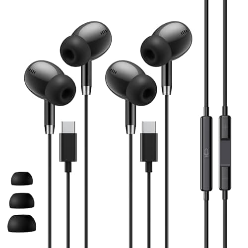 Wired Earbuds USB C Headphones for Samsung S25 S24 A16 A17, USBC Headphones 2 Pack [Clear Microphone] Noise Cancelling HiFi Bass Ear Buds Pods for iPhone 17 16 15, Android/School/Travel [Black] - Image 1