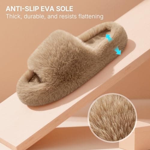 ATHMILE Womens Slippers with Arch Support Memory Foam Fuzzy House Slippers for Women Lightweight Cozy Indoor Open-toe Comfy Birthday Valentine's Day Gifts - Thumbnail 6