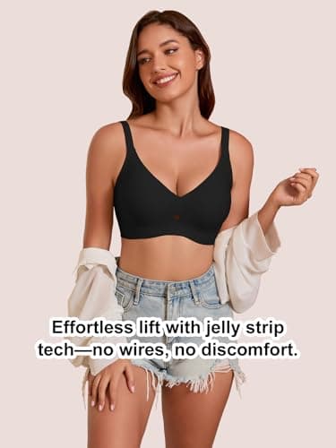 COCOMARTS Jelly Bras for Women No Underwire Seamless Push Up Bra Full Support Comfort Bralettes Wireless Plunge Everyday Bra Black Medium - Thumbnail 6