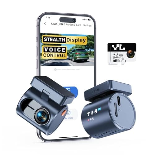 KAWA 2K Dash Cam for Cars with Voice Control - Stealth Display Tiny Dashcam Front Included 32GB Micro SD Card, Super Night Vision, 1296P QHD, G-Sensor, Built in WiFi & App Car Camera - Image 1