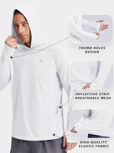 PINSPARK Men's UPF 50+ Fishing Shirts Long Sleeve UV Sun Hoodie, Hiking Running Swimming Surfing Athletic Workout Shirt L White - Thumbnail 4