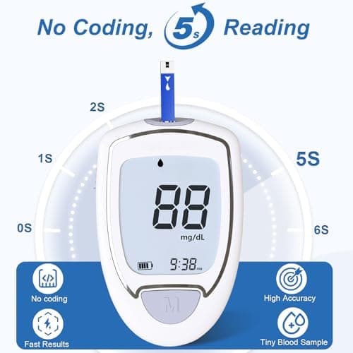 Glucose Monitor Kit, Blood Sugar Monitor with 50 Strips & Lancets, Diabetic Testing Kit with Auto Eject, No Coding, Large Display for Seniors, Glucometer Blood Sugar Testing Kit for Travel & Home Use - Thumbnail 4