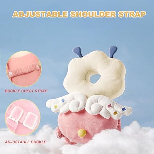 Baby Head Protector Backpack, Adjustable Head Protection Backpack with Baby Knee Pads for Crawling, Soft, Breathable and Wearing Safety Head Protector - Pink Fairy - Thumbnail 3