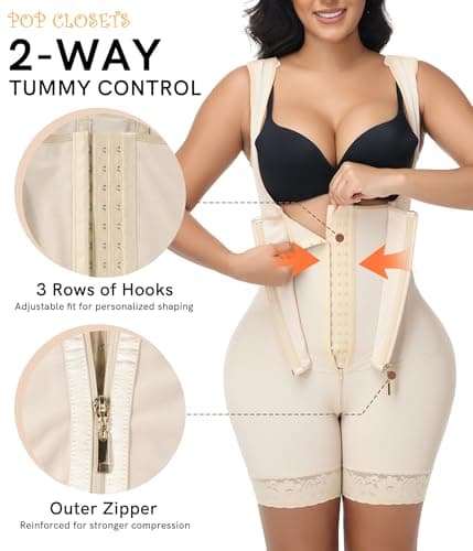 POP CLOSETS Fajas Colombianas Postparto Full Body Shapewear For Women Four Layers High-Compression Beige S - Thumbnail 2