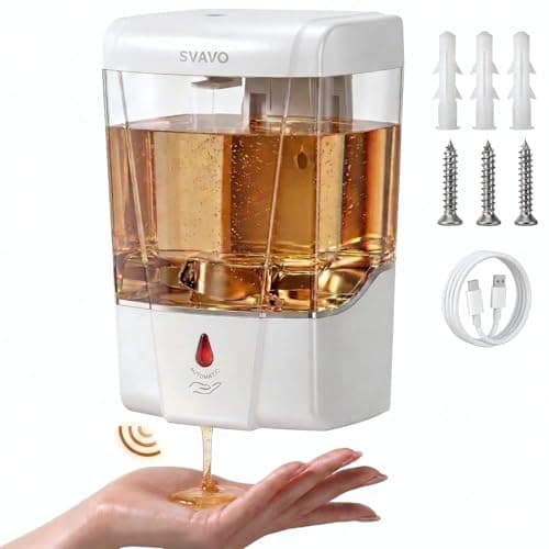 SVAVO Automatic Soap Dispenser Type-C Rechargeable - Commercial Wall Mount Hand Soap Dispenser for Restaurant, Kitchen & Bathroom, Electric Soap Pump for Office, 21 fl.oz for Liquid Soap, White - Image 1