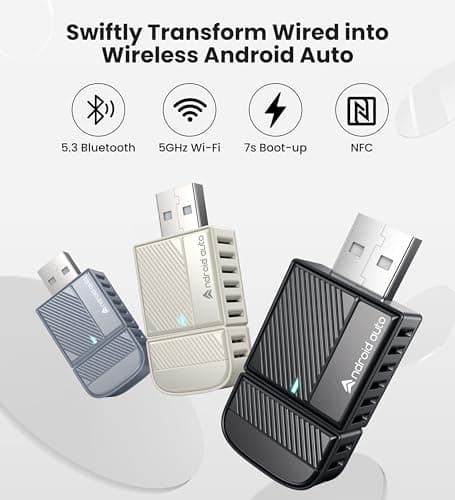 ByteWave Android Auto Wireless Adapter, 2025 NFC & Bluetooth 5.3 Convert Wired to Wireless Android Auto Car Dongle | No Latency, Dual-Band WiFi, USB-A/Type-C, Plug & Play, Mini | Fits for 2016+ Cars - Thumbnail 2