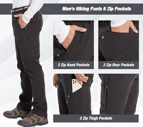 MOURCE Fleece Lined Snow Pants Men, Adult Winter Pants Men with Pockets, Grey 4XL - Thumbnail 2