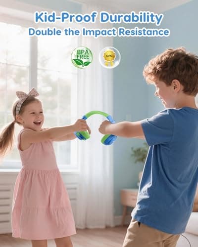 acer Kids Bluetooth Headphones, 85dB Volume Limiter, Foldable Wireless Over-Ear Headphones for iPad, Travel, 75H Playtime, Bluetooth 5.4, Built-in Mic, Blue Green - Thumbnail 3