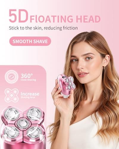 Electric Razors for Women, 5-in-1 Multi-Function Womens Razor with LED Display, Rechargeable Waterproof Electric Shaver, Ideal Travel Trimmer Body Hair Remover for Legs, Face, Armpits &Bikini (Pink) - Thumbnail 2