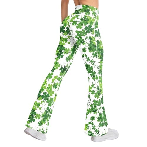 MAX TSOLMON St. Patrick's Day Women's Flare Yoga Pants, High Waisted Bell Bottom Leggings (US, Alpha, Medium, Regular, Regular, White/Green) - Image 1