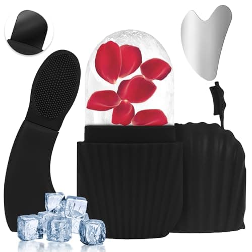 Ice Roller for Face and Eyes, 3-in-1 Set ice Roller, Silicone Facial Cleansing Brush, and Gua Sha，Facial Massage Cleansing Tool for Women Reduces Puffiness and Improves Wrinkles.Improve Skin Texture - Image 1