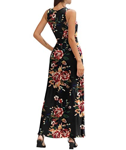 LILBETTER Women's Sleeveless Casual Loose Pocket Maxi Party Long Dresses with Pockets(F Brown Floral Black,X-Large) - Thumbnail 5