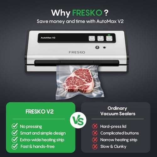 FRESKO Vacuum Sealer Machine with Automatic Bag Detection, 0.2-inch widened heating strip, Compact Food Sealer, Easy to Use, Starter Kit - Thumbnail 6