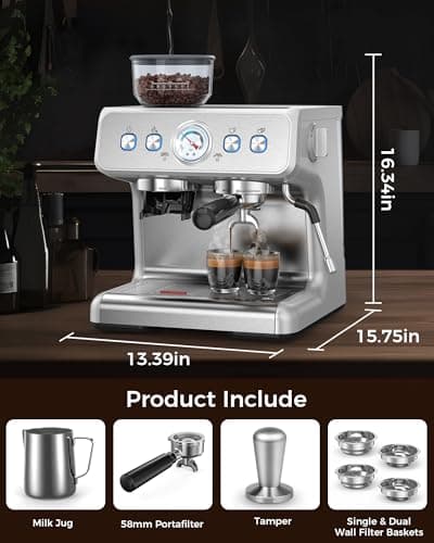 COWSAR Espresso Machine with Grinder, 2025 Upgraded Espresso Machine 15 Bar, Expresso Machine with Milk Frother Steam Wand, 75 Oz Removable Water Tank for Cappuccino, Latte, Stainless Steel - Thumbnail 6