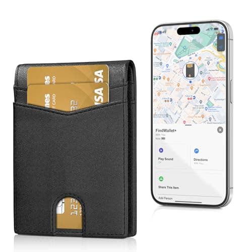 Auskang Smart Wallet For Men with Tracker, Best Gift for Men Wallet, Works with Apple Find My, RFID Blocking, Credit Card Holder, Not For Android, Black (No pattern) - Image 1