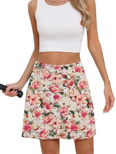 Heymoments Women Active Athletic Skirts Floral Print Small Lightweight Comfy Summer Workout Golf Tennis Running Hiking Cycling Skater Bike A Line Underneath Mini Skort Sport Dress - Image 1