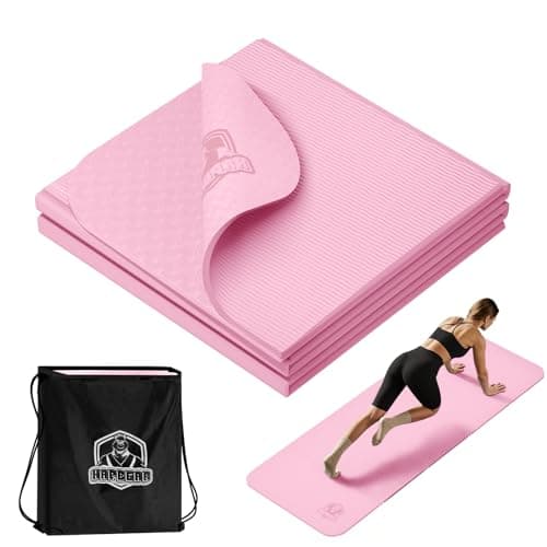 HAPBEAR Foldable Yoga Mat - 72"x24"x0.24" (6mm), Non-Slip TPE Exercise Mat for Home Workout, Yoga, Pilates,Stretching, & Travel, Durable & Eco-Friendly, Includes Carry Bag