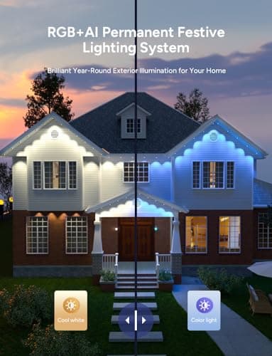 olivilily Permanent Outdoor Lights, 100ft with 60 LEDs Smart RGB, 68+ Scene Modes IP66 Waterproof, Alexa/Google Assistant Compatible Holiday Lighting for Christmas Halloween Patio Decor - Thumbnail 3