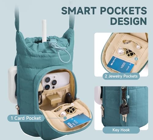 WOOMADA Water Bottle Holder Bag with Strap, 40/32 oz Crossbody Bag Gym Accessories, Sling Purses for Women(Green) - Thumbnail 4