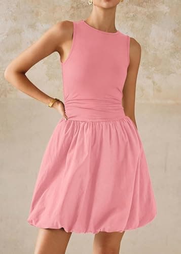 KIRUNDO Summer Bubble Dress for Women 2026 Casual Mini Spring Bodycon Cocktail Dresses Sleeveless Drop Waist Sundress Beach(Pink, Medium) - Thumbnail 3