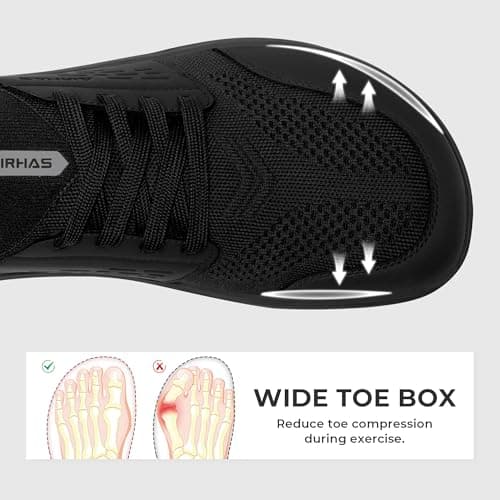 AIRHAS Mens Barefoot Shoes with Wide Toe Box Gym Workout Sneakers for Men Zero Drop Walking Shoes(Black,11.0) - Thumbnail 3