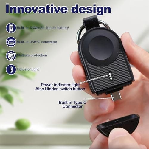 XJPOEFY Portable Charger for Apple Watch,Built-in USB C Wireless iWatch Charger with 1200mAh,Compact Keychain Travel Essential,Magnetic Fast Charging for 11/10/9/8/7/6/5/4/3/2/1/SE/Ultra 3/2/Ultra - Thumbnail 2
