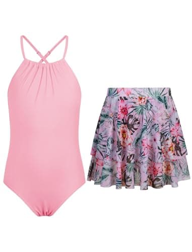 Seanrui Bathing Suits for Teens Girls One Piece Swimsuits Size 7 Tankini Swimwear Set with Adjustable Strap - Thumbnail 4