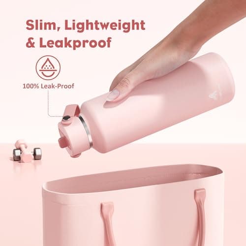 POWCAN 24 oz Water Bottle Insulated: Leakproof, Keep Cold 24H, Car Cupholder Friendly, Top Handle, Lightweight, Metal Water Bottle with Straw for Outdoors, Trip, Fitness, Gift, Running (Cotton Candy) - Thumbnail 3