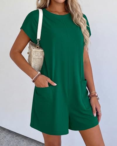 BTFBM Rompers for Women Summer 2026 Casual Dressy One Piece Shorts Tshirt Pants Jumpsuit Beach Vacation Clothes Outfit(Green, XX-Large) - Thumbnail 6