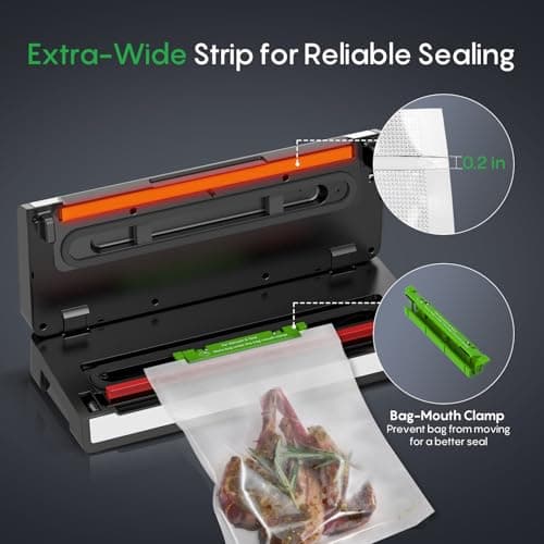 FRESKO Vacuum Sealer Machine with Automatic Bag Detection, 0.2-inch widened heating strip, Compact Food Sealer, Easy to Use, Starter Kit - Thumbnail 5