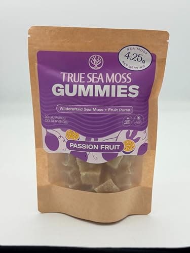 TrueSeaMoss Gummies – 4250mg Sea Moss Dry Gel – Raw & Wildcrafted – Sweetened with Organic Coconut Sugar & Real Passion Fruit Purée – 30 Gummies (30 Servings)