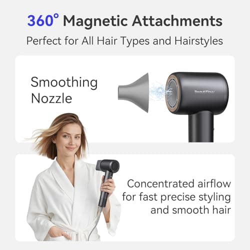 Hair Dryer, 110,000 RPM High-Speed Ionic Blow Dryer with Brushless Motor, Fast Drying, Low Noise Lightweight Design, Hair Dryer with Diffuser & Nozzle, Professional for Women & Men, Home or Travel - Thumbnail 4