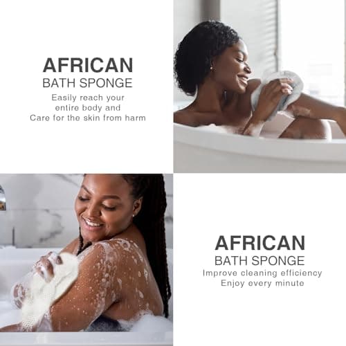 UJFQBH 3 Pieces African Bath Sponge African Net Long Net Bath Sponge Exfoliating Shower Body Scrubber Back Scrubber Skin Smoother,Great for Daily Use (Purple,Blue,Off-White) - Thumbnail 6