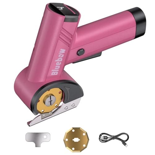 Cordless Electric Scissors, Rechargeable Cardboard Cutter with LED Light, 4-Speed Settings, Safety Lock, 2 Blades, USB-C Battery Powered Box Cutter for Carpet, Leather, Fabric, Packages, Pink