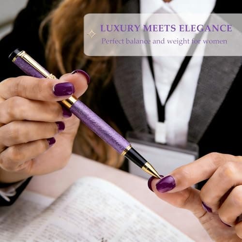 ZJEOSO Luxury Rollerball Pen | Fancy Writing Pen with Black Lacquer & Real Gold Plating | Executive Office Pen, Premium Gift Set for Men & Women | Nice Pens for Writing & Professional Use (Purple) - Thumbnail 2