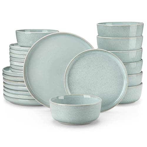 vancasso ANYA 24 Pieces Plates and Bowls Set, Mint Green Dinnerware Sets, Reactive Glaze Dishes Set for 8, Ceramic Dishware Sets Kitchen Dinner Set, Microwave & Dishwasher Safe - Image 1