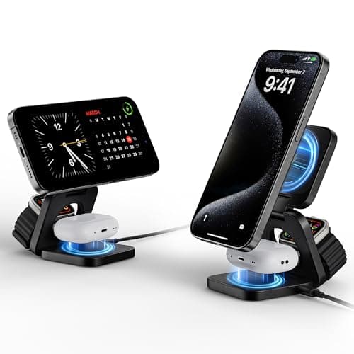 3-in-1 Wireless Charger Stand, LULULOOK 15W Magnetic Charger Wireless Fast Charging Station for iPhone 16/15/14 Series, Aluminum 5W Charger for Apple Watch, AirPods, USB-C Charging Cable Included